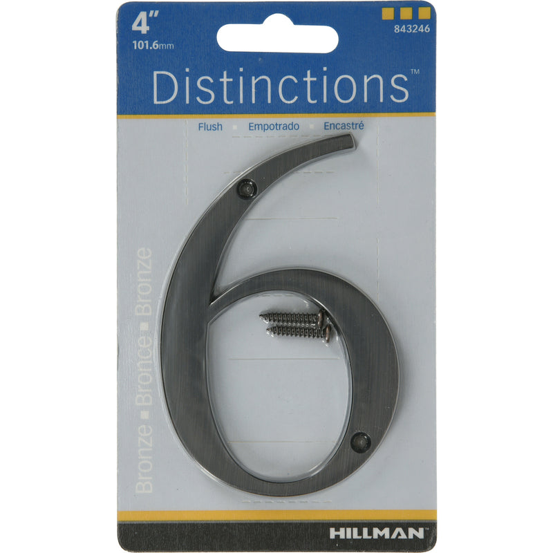 HILLMAN Distinctions 4 in. Bronze Zinc Die-Cast Screw-On Number 6 1 pc (Pack of 3)