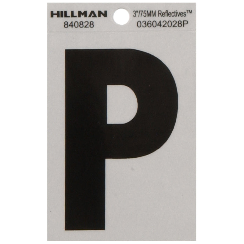 HILLMAN 3 in. Reflective Black Vinyl Self-Adhesive Letter P 1 pc (Pack of 6)