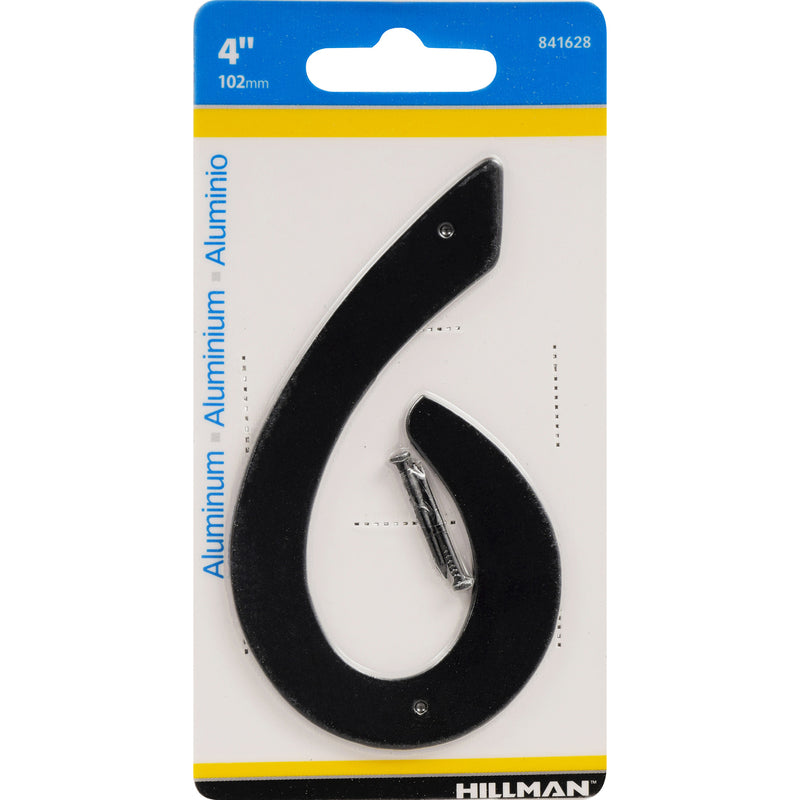 HILLMAN 4 in. Black Aluminum Nail-On Number 6 1 pc (Pack of 3)
