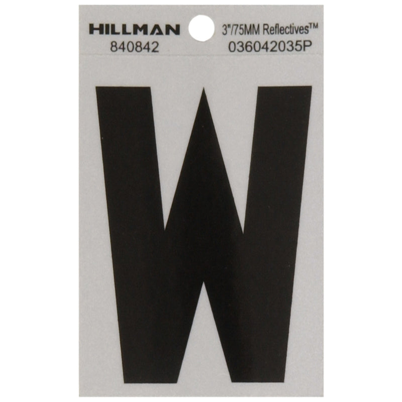 HILLMAN 3 in. Reflective Black Vinyl Self-Adhesive Letter W 1 pc (Pack of 6)