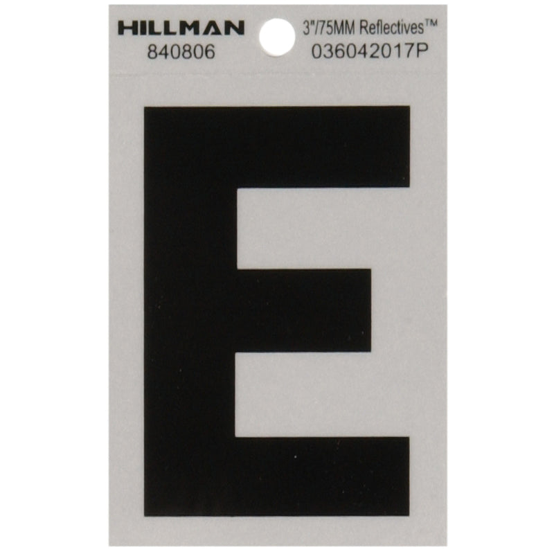 HILLMAN 3 in. Reflective Black Vinyl Self-Adhesive Letter E 1 pc (Pack of 6)