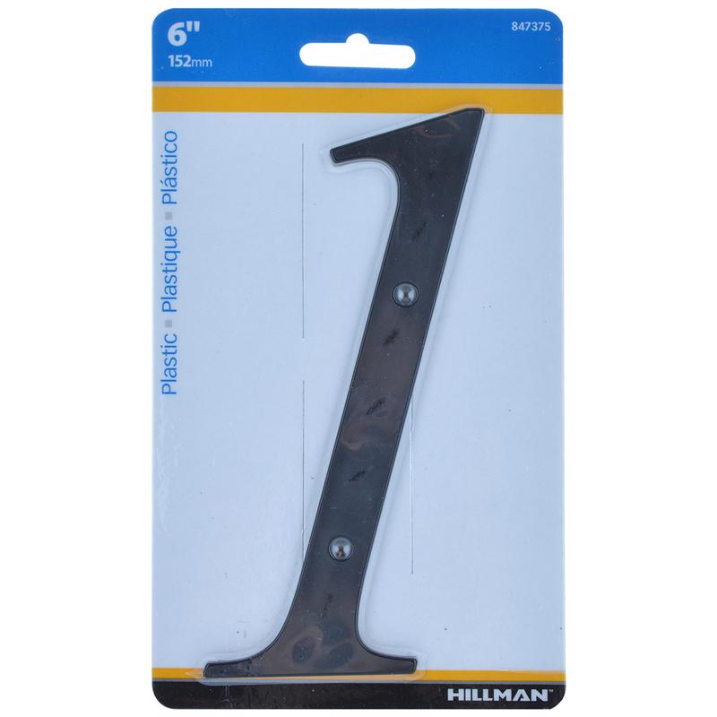 HILLMAN 6 in. Black Plastic Nail-On Number 1 1 pc (Pack of 3)