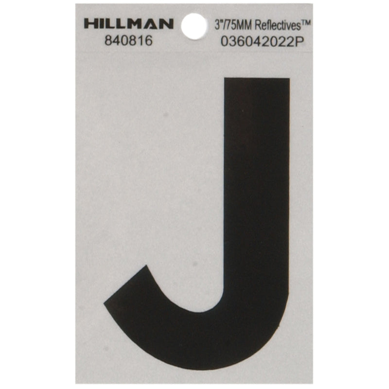HILLMAN 3 in. Reflective Black Vinyl Self-Adhesive Letter J 1 pc (Pack of 6)