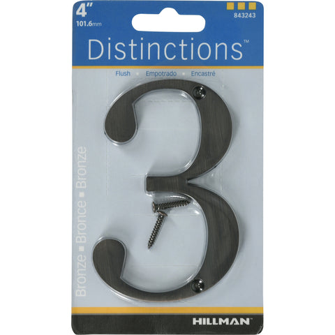 HILLMAN Distinctions 4 in. Bronze Zinc Die-Cast Screw-On Number 3 1 pc (Pack of 3)