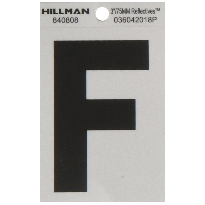 HILLMAN 3 in. Reflective Black Vinyl Self-Adhesive Letter F 1 pc (Pack of 6)