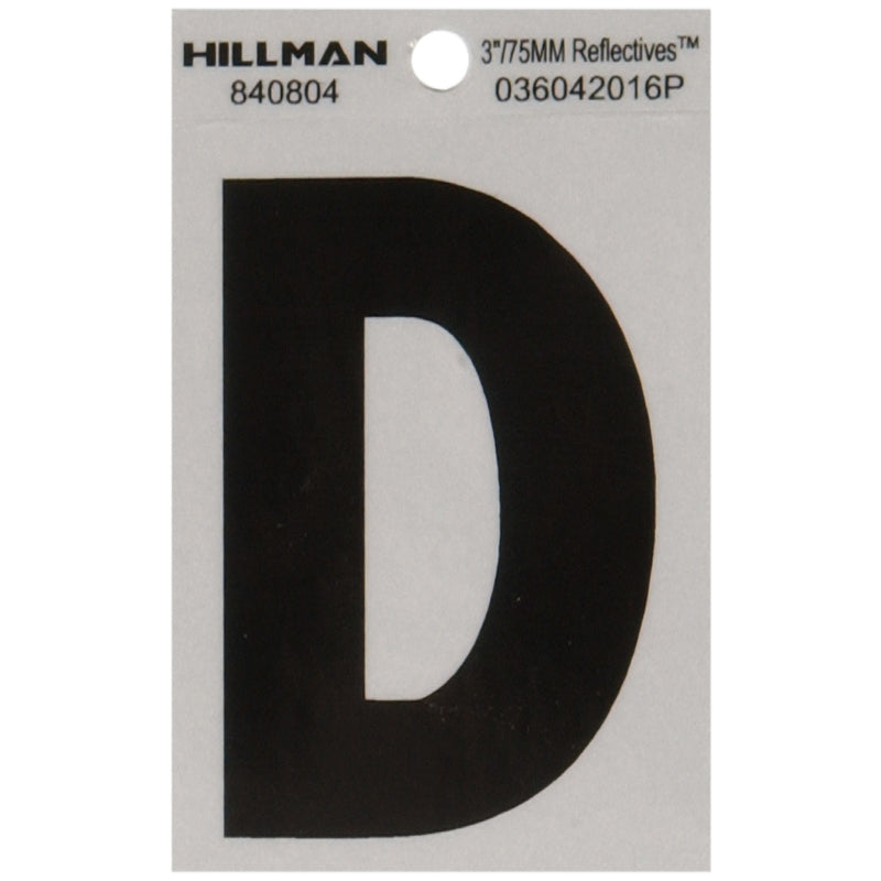HILLMAN 3 in. Reflective Black Vinyl Self-Adhesive Letter D 1 pc (Pack of 6)