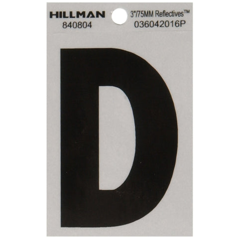 HILLMAN 3 in. Reflective Black Vinyl Self-Adhesive Letter D 1 pc (Pack of 6)
