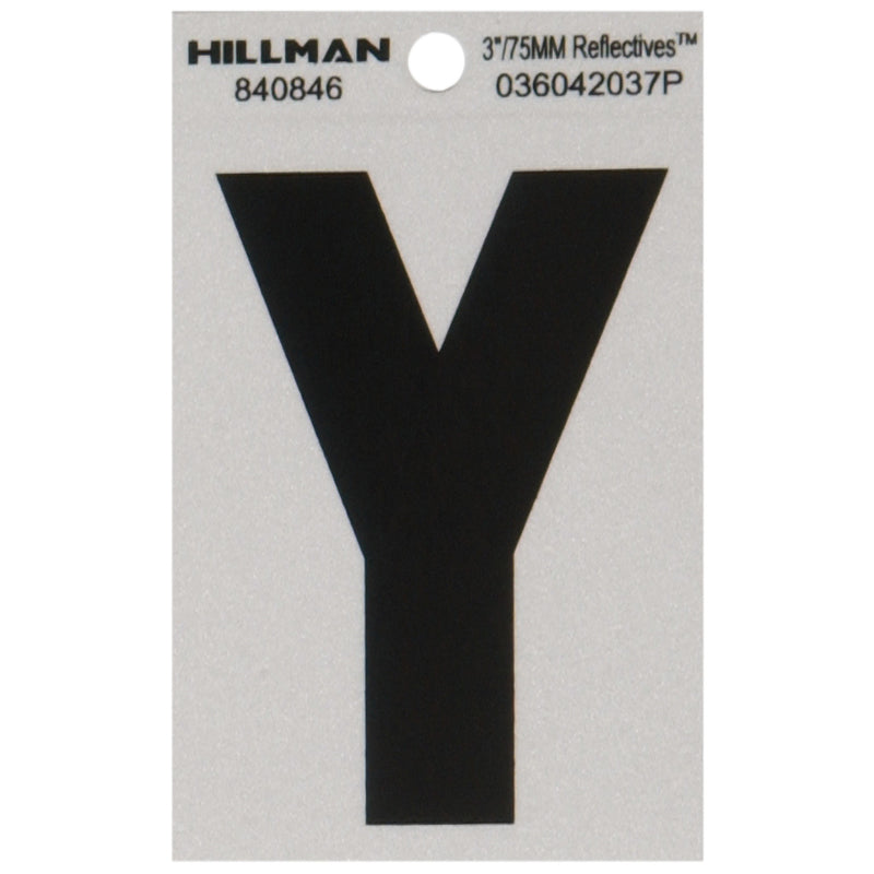 HILLMAN 3 in. Reflective Black Vinyl Self-Adhesive Letter Y 1 pc (Pack of 6)