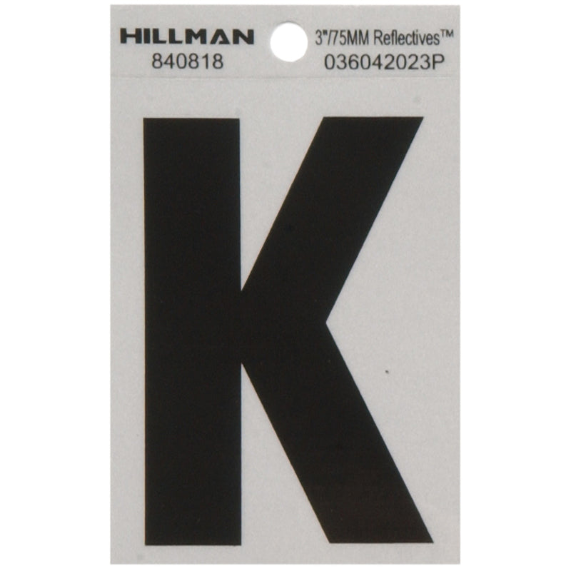 HILLMAN 3 in. Reflective Black Vinyl Self-Adhesive Letter K 1 pc (Pack of 6)