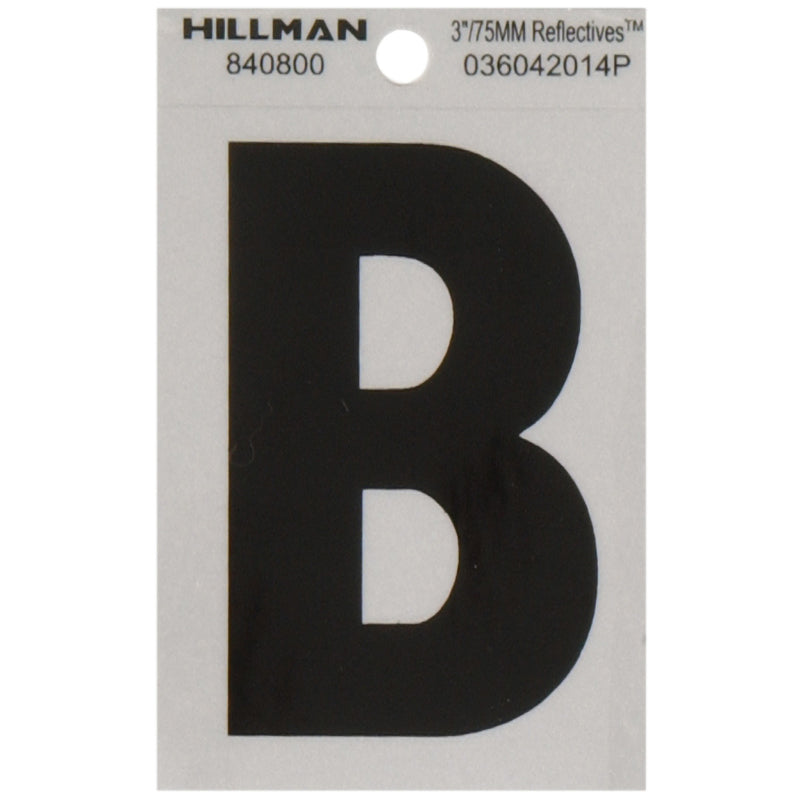 HILLMAN 3 in. Reflective Black Vinyl Self-Adhesive Letter B 1 pc (Pack of 6)
