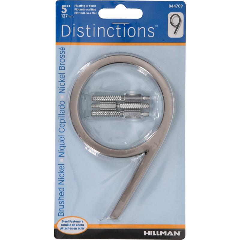 HILLMAN Distinctions 5 in. Silver Metal Screw-On Number 9 1 pc (Pack of 3)