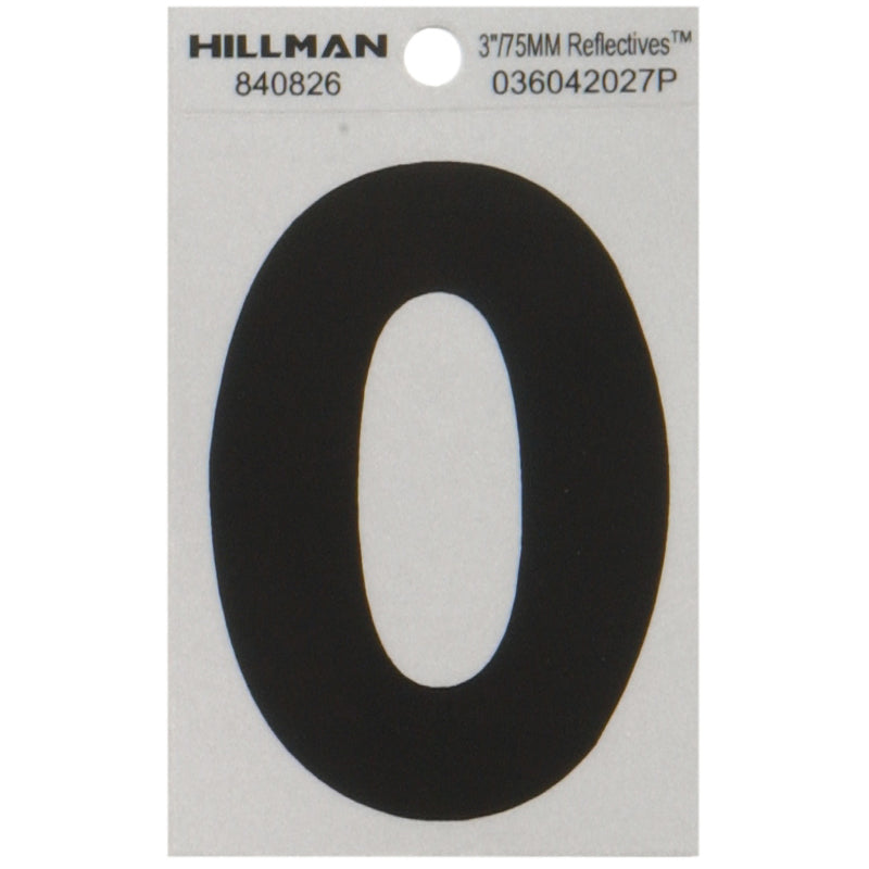 HILLMAN 3 in. Reflective Black Vinyl Self-Adhesive Letter O 1 pc (Pack of 6)