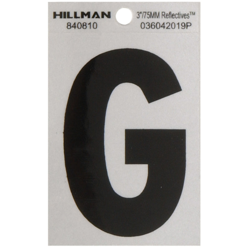 HILLMAN 3 in. Reflective Black Vinyl Self-Adhesive Letter G 1 pc (Pack of 6)