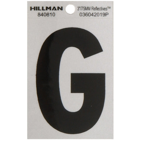 HILLMAN 3 in. Reflective Black Vinyl Self-Adhesive Letter G 1 pc (Pack of 6)