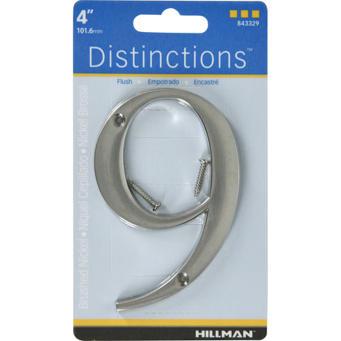 HILLMAN Distinctions 4 in. Silver Zinc Die-Cast Screw-On Number 9 1 pc (Pack of 3)