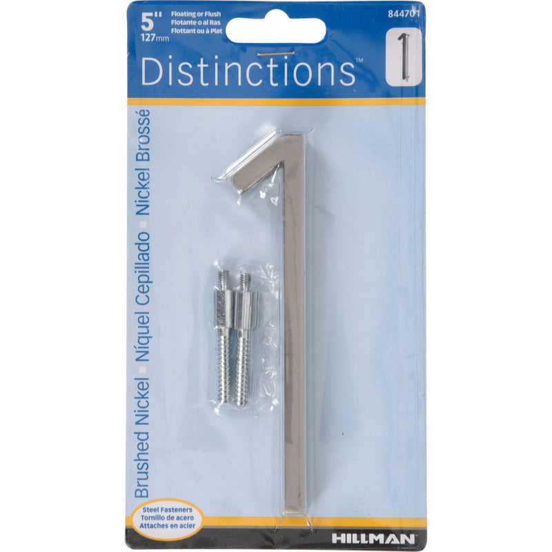 HILLMAN Distinctions 5 in. Silver Steel Screw-On Number 1 1 pc (Pack of 3)