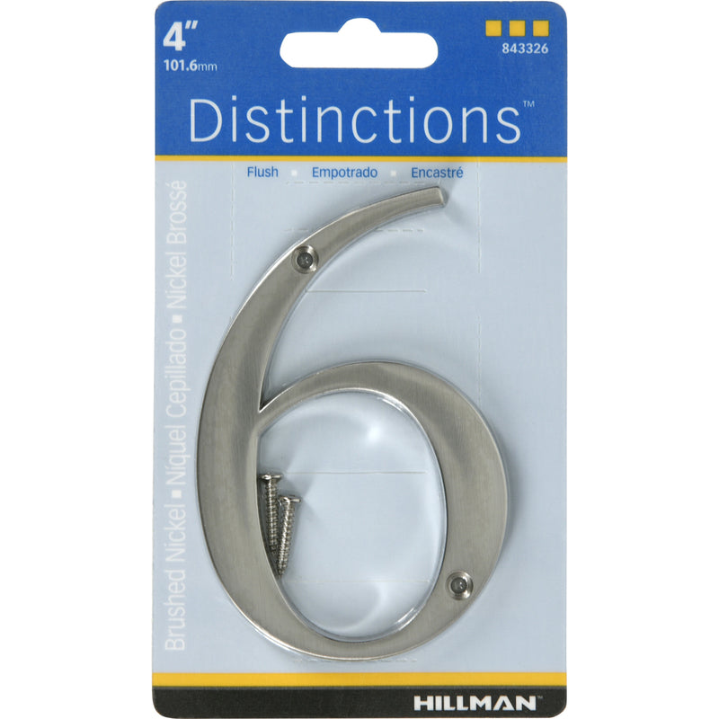 HILLMAN Distinctions 4 in. Silver Zinc Die-Cast Screw-On Number 6 1 pc (Pack of 3)