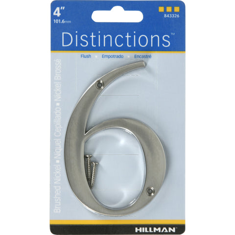 HILLMAN Distinctions 4 in. Silver Zinc Die-Cast Screw-On Number 6 1 pc (Pack of 3)