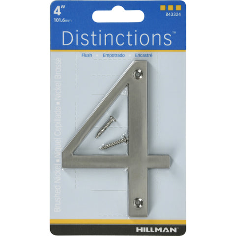 HILLMAN Distinctions 4 in. Silver Zinc Die-Cast Screw-On Number 4 1 pc (Pack of 3)