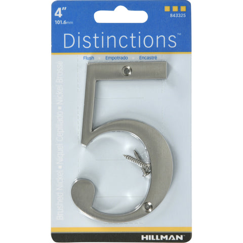 HILLMAN Distinctions 4 in. Silver Zinc Die-Cast Screw-On Number 5 1 pc (Pack of 3)