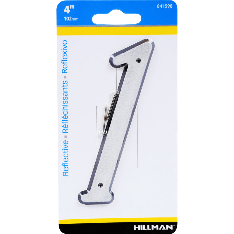 HILLMAN 4 in. Reflective Silver Plastic Nail-On Number 1 1 pc (Pack of 3)