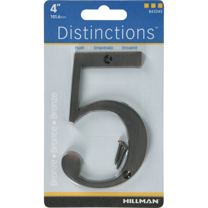 HILLMAN Distinctions 4 in. Bronze Zinc Die-Cast Screw-On Number 5 1 pc (Pack of 3)