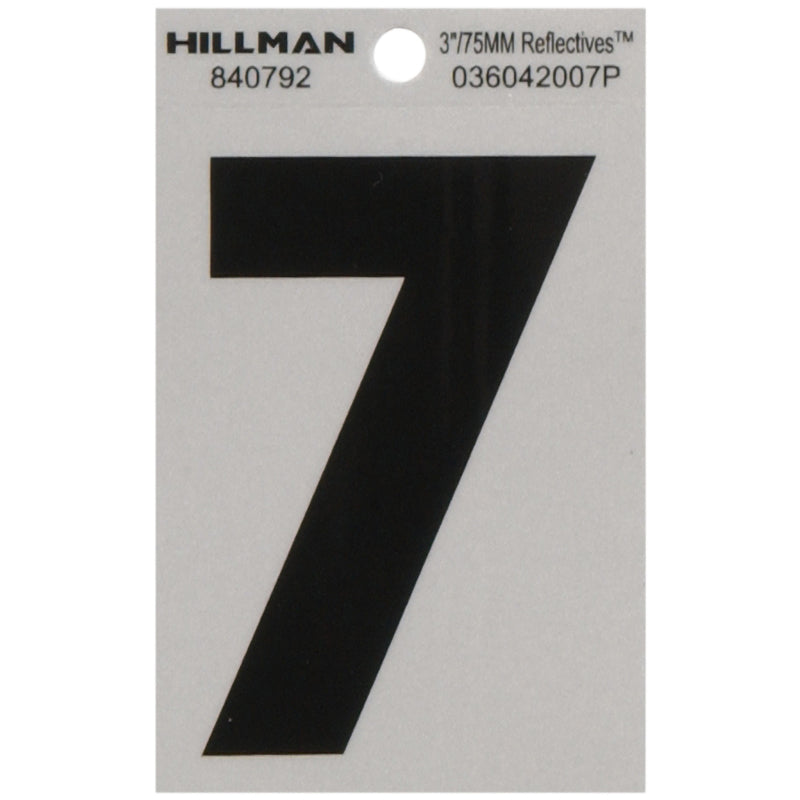 HILLMAN 3 in. Reflective Black Vinyl Self-Adhesive Number 7 1 pc (Pack of 6)