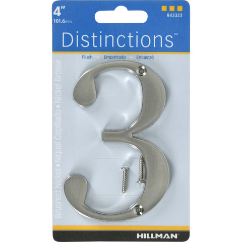 HILLMAN Distinctions 4 in. Silver Zinc Die-Cast Screw-On Number 3 1 pc (Pack of 3)