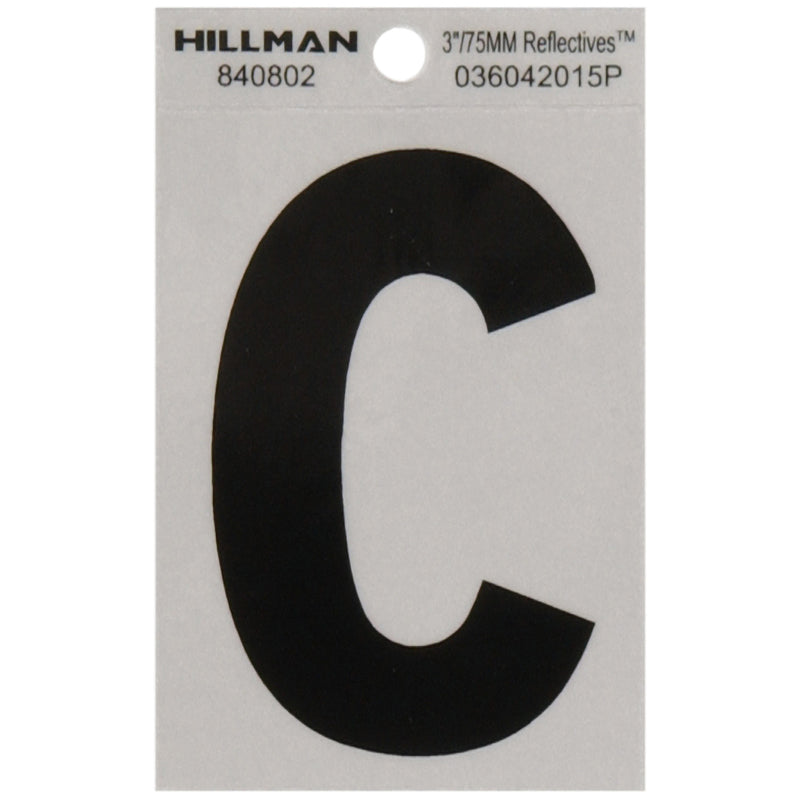 HILLMAN 3 in. Reflective Black Vinyl Self-Adhesive Letter C 1 pc (Pack of 6)