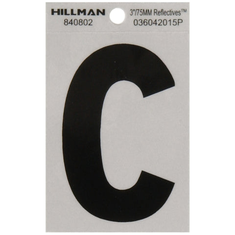 HILLMAN 3 in. Reflective Black Vinyl Self-Adhesive Letter C 1 pc (Pack of 6)