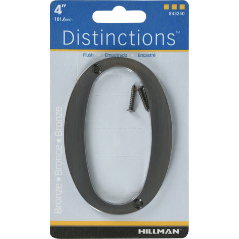 HILLMAN Distinctions 4 in. Bronze Zinc Die-Cast Screw-On Number 0 1 pc (Pack of 3)