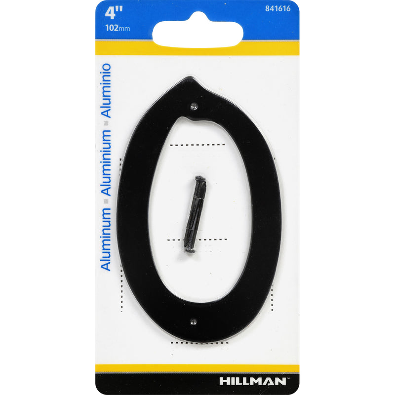 HILLMAN 4 in. Black Aluminum Nail-On Number 0 1 pc (Pack of 3)