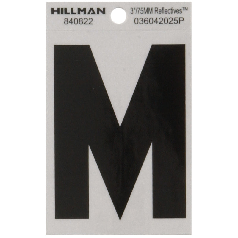 HILLMAN 3 in. Reflective Black Vinyl Self-Adhesive Letter M 1 pc (Pack of 6)