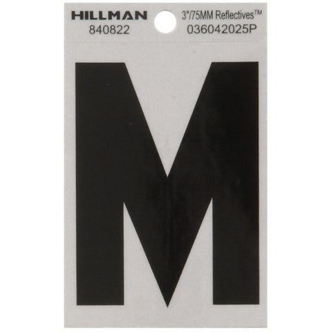 HILLMAN 3 in. Reflective Black Vinyl Self-Adhesive Letter M 1 pc (Pack of 6)