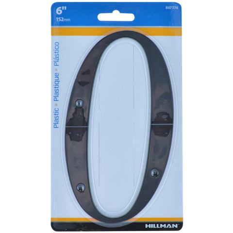 HILLMAN 6 in. Black Plastic Nail-On Number 0 1 pc (Pack of 3)