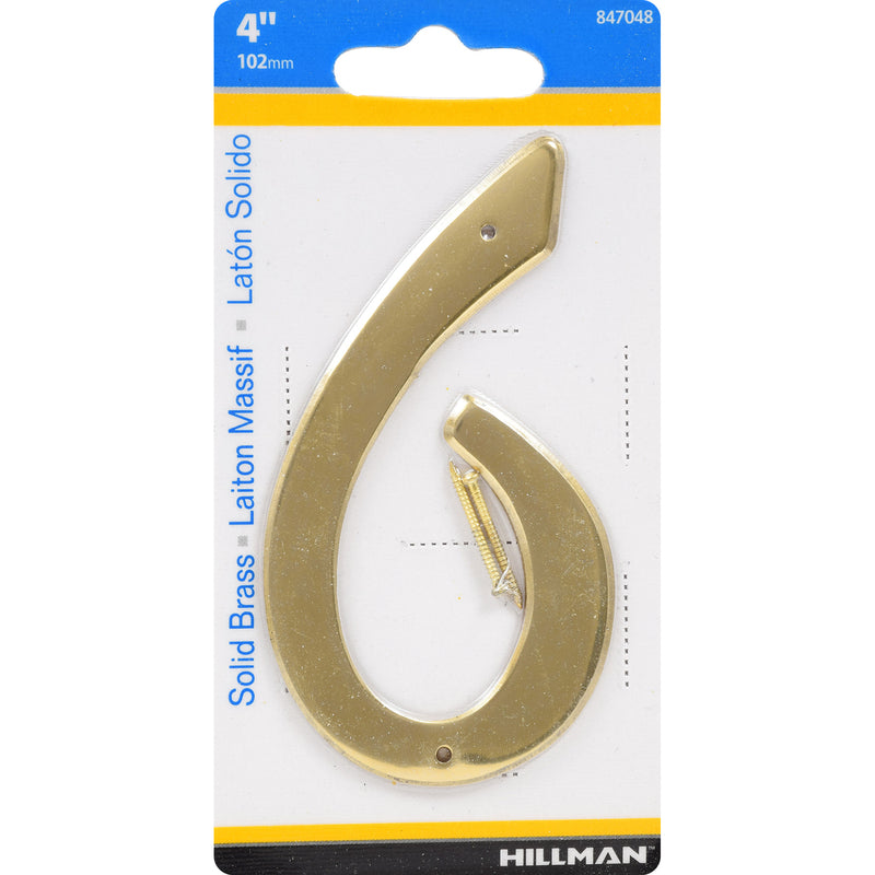 HILLMAN 4 in. Gold Brass Nail-On Number 6 1 pc (Pack of 3)