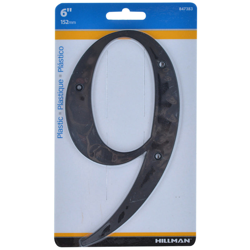 HILLMAN 6 in. Black Plastic Nail-On Number 9 1 pc (Pack of 3)