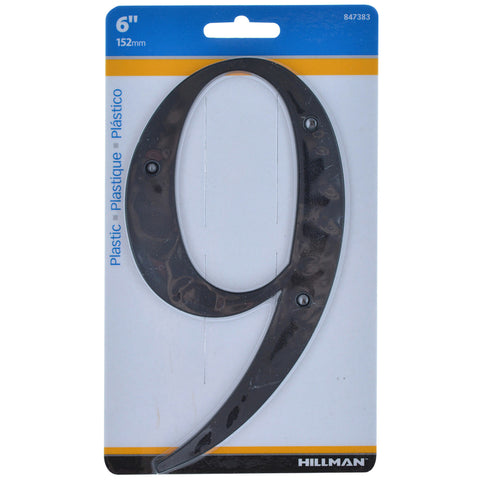 HILLMAN 6 in. Black Plastic Nail-On Number 9 1 pc (Pack of 3)
