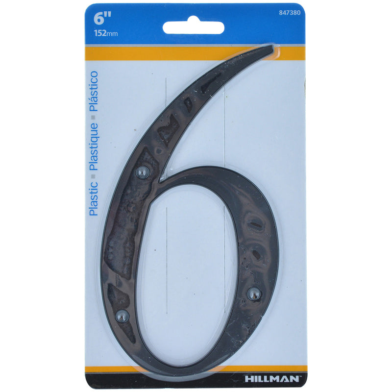 HILLMAN 6 in. Black Plastic Nail-On Number 6 1 pc (Pack of 3)