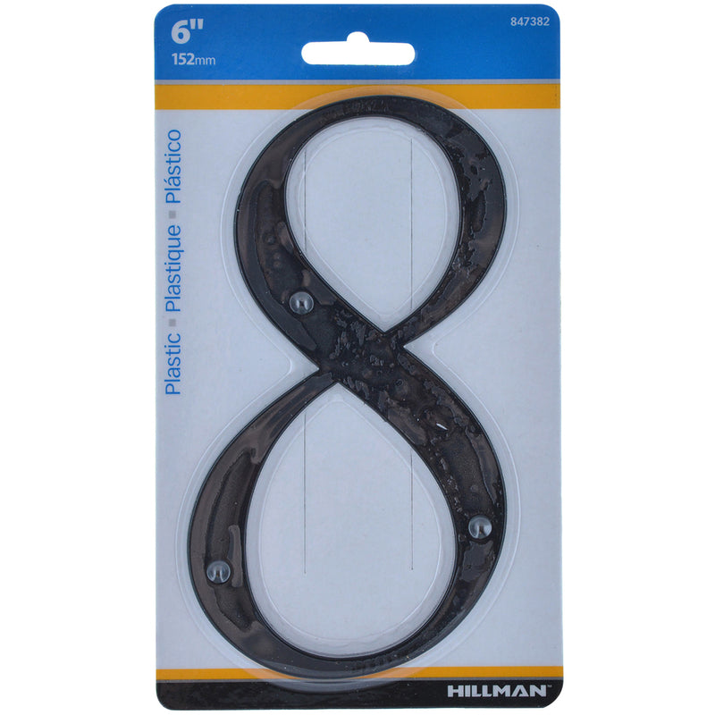HILLMAN 6 in. Black Plastic Nail-On Number 8 1 pc (Pack of 3)