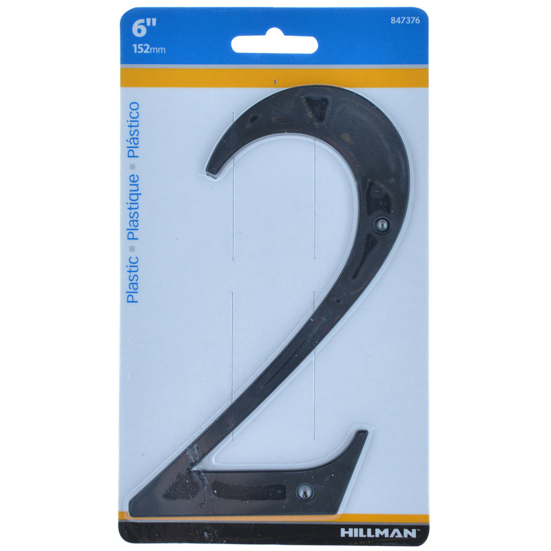 HILLMAN 6 in. Black Plastic Nail-On Number 2 1 pc (Pack of 3)