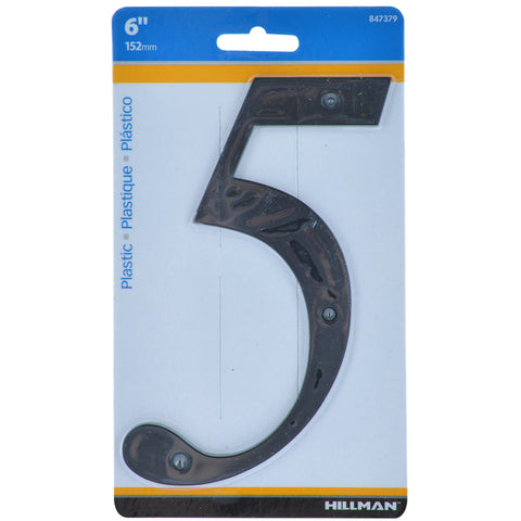 HILLMAN 6 in. Black Plastic Nail-On Number 5 1 pc (Pack of 3)