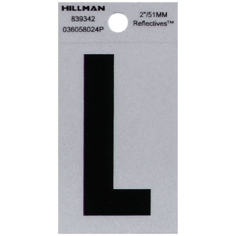 HILLMAN 2 in. Reflective Black Vinyl Self-Adhesive Letter L 1 pc (Pack of 6)