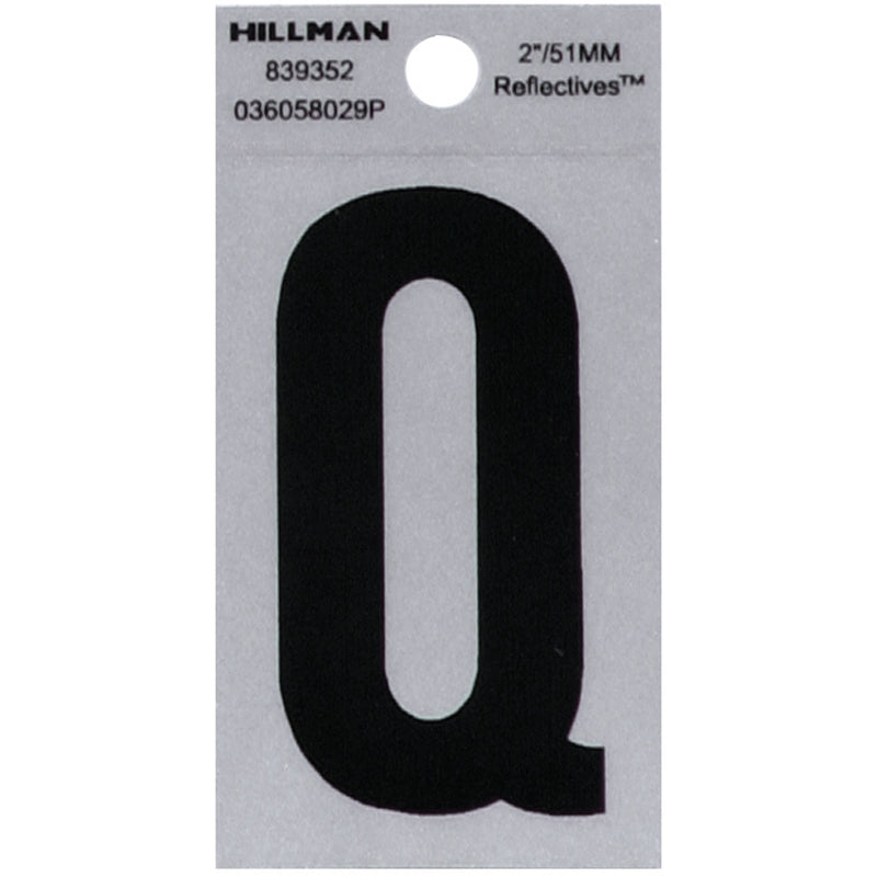 HILLMAN 2 in. Reflective Black Vinyl Self-Adhesive Letter Q 1 pc (Pack of 6)