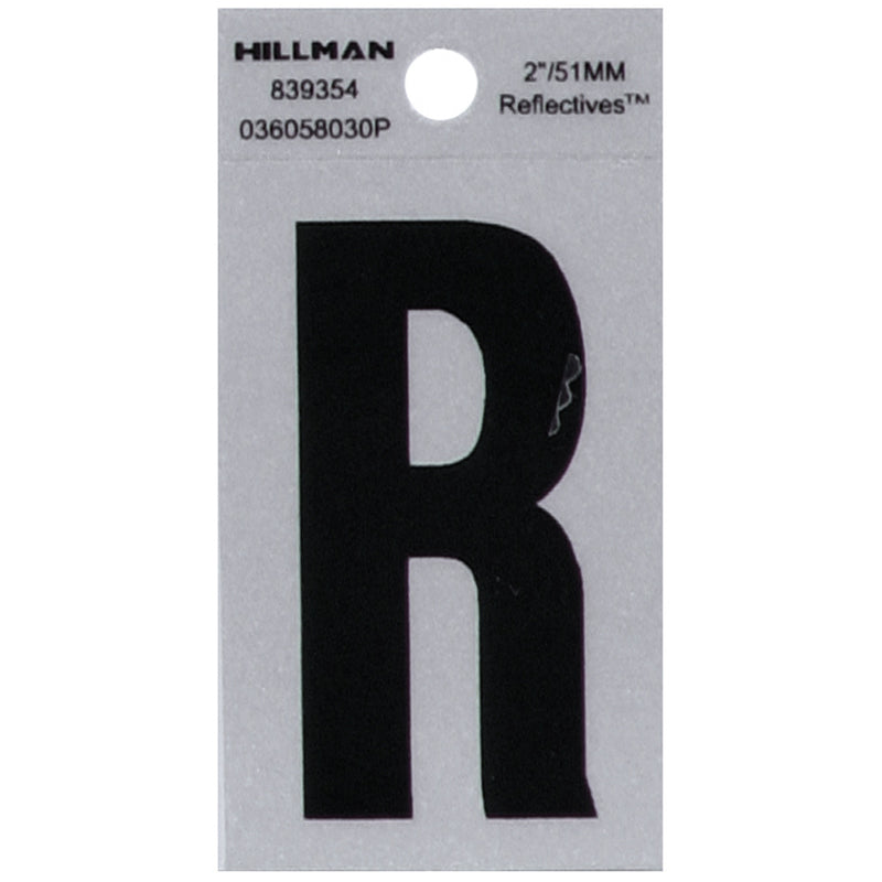 HILLMAN 2 in. Reflective Black Vinyl Self-Adhesive Letter R 1 pc (Pack of 6)