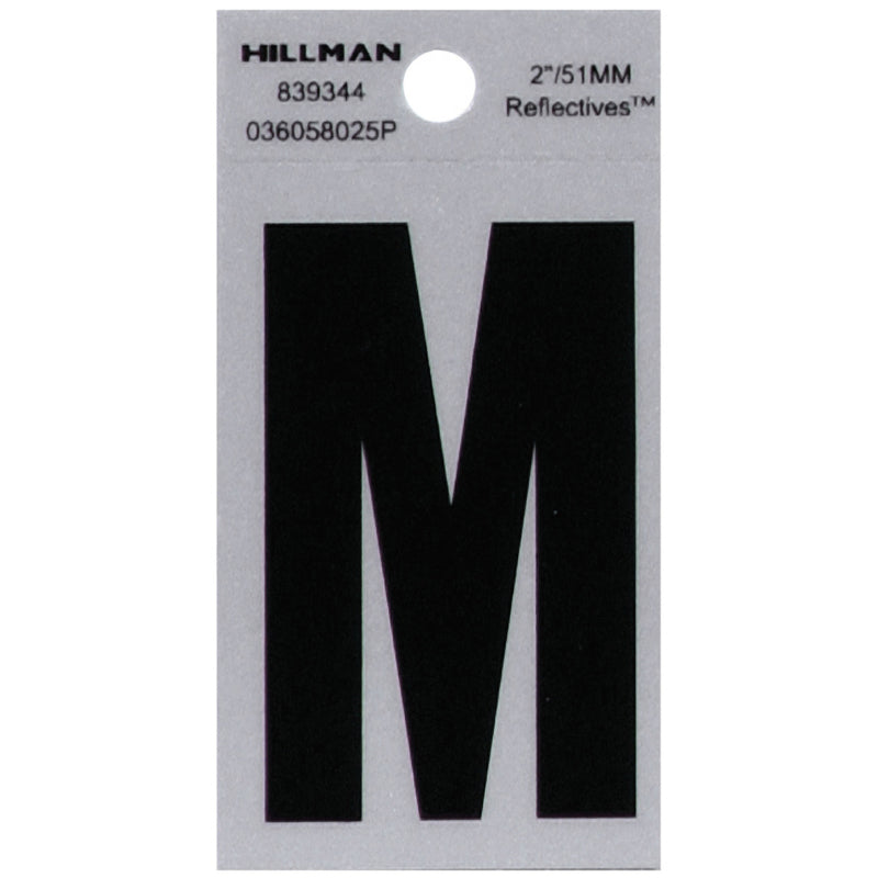 HILLMAN 2 in. Reflective Black Vinyl Self-Adhesive Letter M 1 pc (Pack of 6)