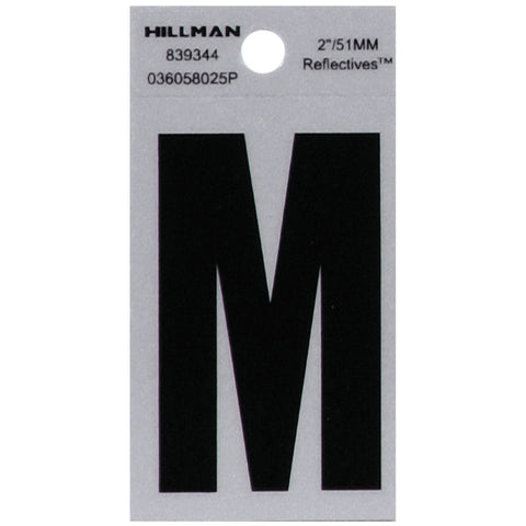 HILLMAN 2 in. Reflective Black Vinyl Self-Adhesive Letter M 1 pc (Pack of 6)