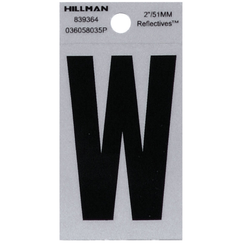 HILLMAN 2 in. Reflective Black Vinyl Self-Adhesive Letter W 1 pc (Pack of 6)