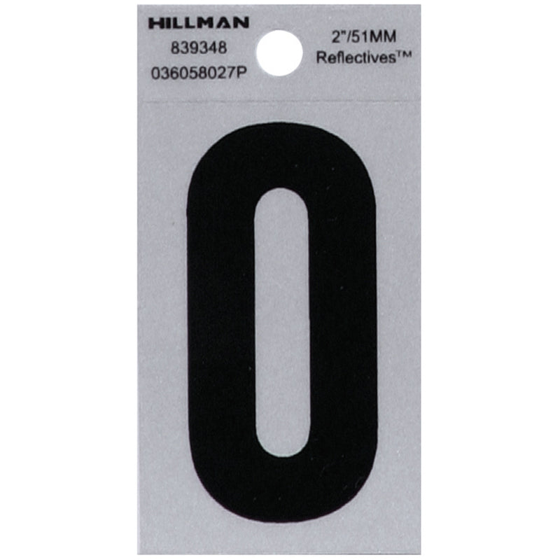 HILLMAN 2 in. Reflective Black Vinyl Self-Adhesive Letter O 1 pc (Pack of 6)