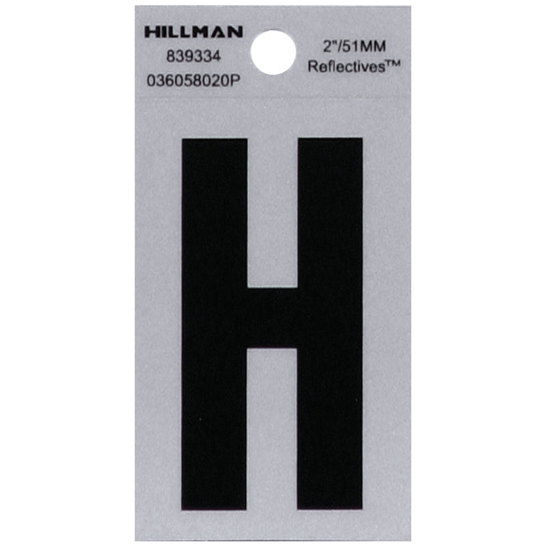 HILLMAN 2 in. Reflective Black Vinyl Self-Adhesive Letter H 1 pc (Pack of 6)